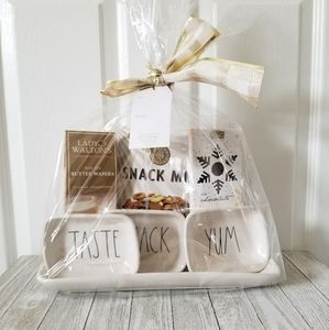 Rae Dunn TASTE YUM SNACK Dipping Bowls Tray Gift